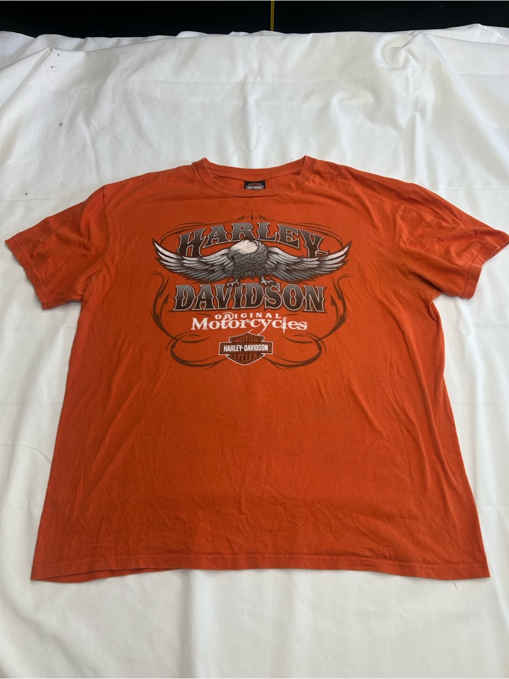 Harley Davidson Great Lakes Bay City MI Graphic T-Shirt Orange Size XL